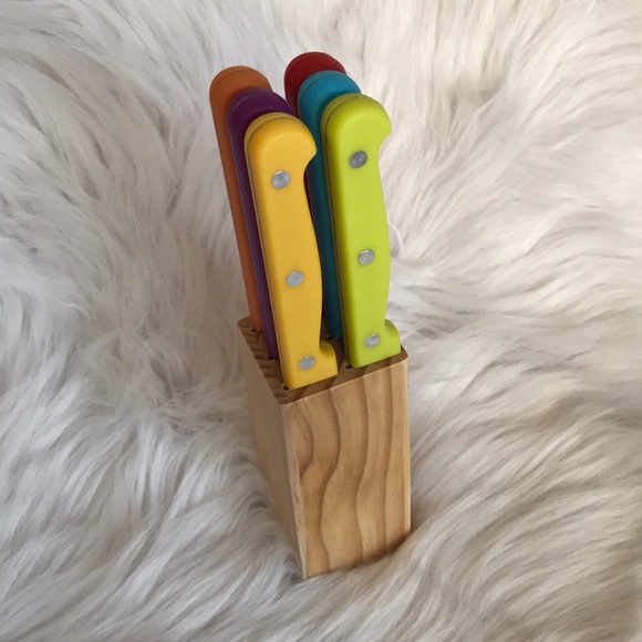Rainbow handle 7 piece knife set with block